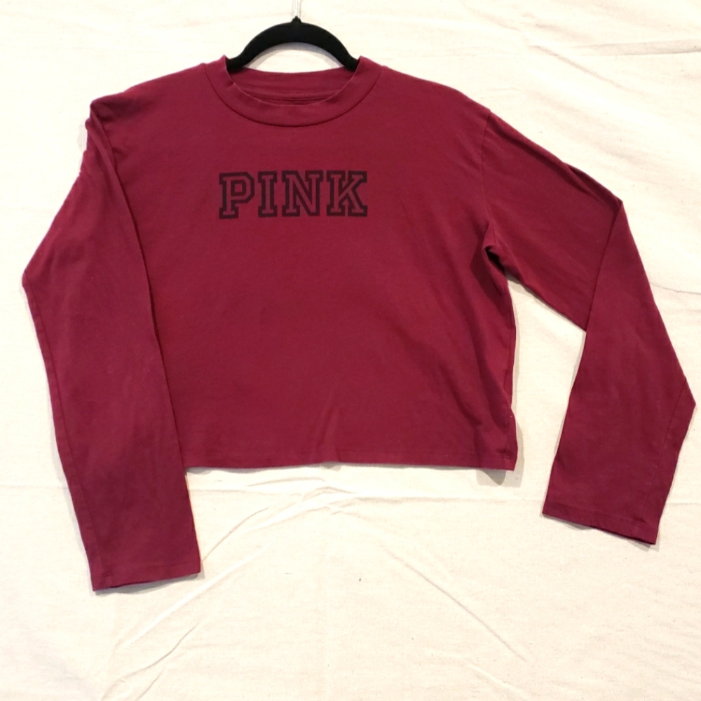 PINK Victoria's Secret Women's Maroon Long Sleeve Crop Top